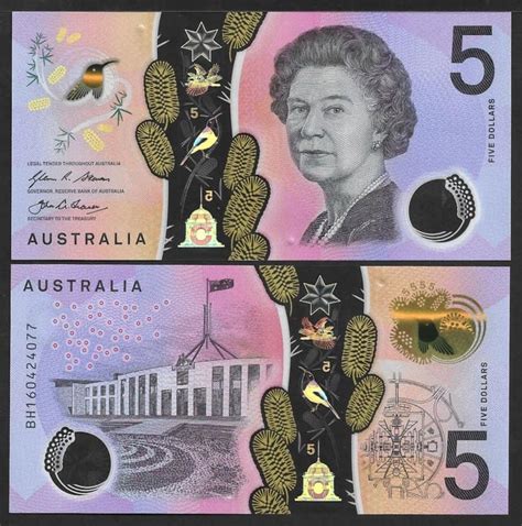 A5 Australia 5 Dollar Polymer Issue Unc 2016 P 62 Bidcurios