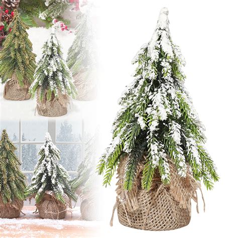 Artificial Miniature Pine Christmas Tree with Linen Base, Mini Tabletop