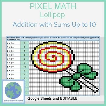 Pixel Art Math Lollipop Addition With Sums Up To By Every Piece