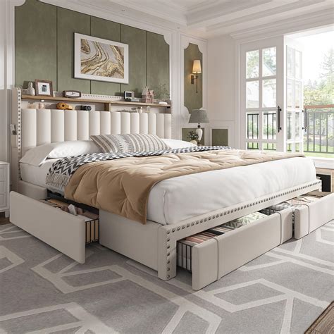 Amazon.com: EnHomee King Size Bed Frame with 4 Storage Drawers