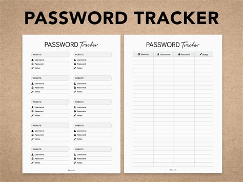 Fillable Password Tracker Password Log Password Organizer Password Keeper Password List Keeper