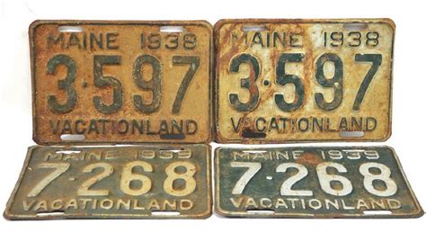 Two Sets Of Vintage Maine License Plates