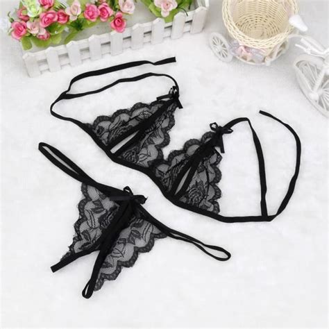 Femmes Dame Lingerie Sexy Sous vêtements en dentelle Vêtements de nuit G string Lingerie Noir