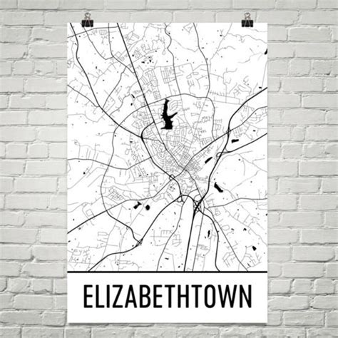 Elizabethtown Map Elizabethtown Art Elizabethtown Print - Etsy