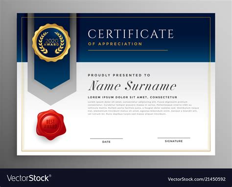 Professional Blue Certificate Template Design Vector Image