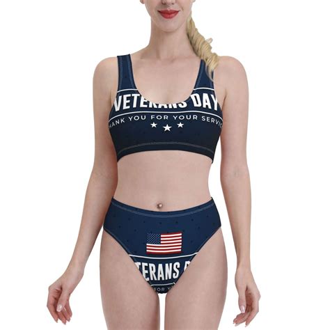 Logiee Happy Veterans Day Print Women S 2 Piece Bikini Set Halter Bathing Suit High Waisted