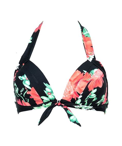 Womens Padded Printing Swimsuit Black Floral Bikini Top CI17XSO4K4K