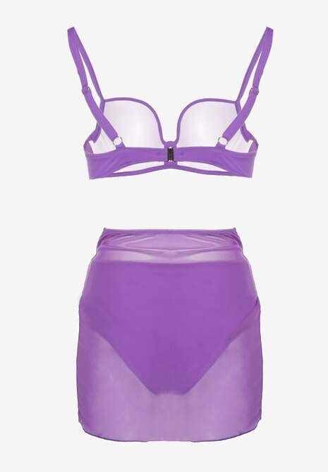 Fioletowe Bikini Majtki Typu Figi Marszczony Biustonosz I Pareo Natovena Renee