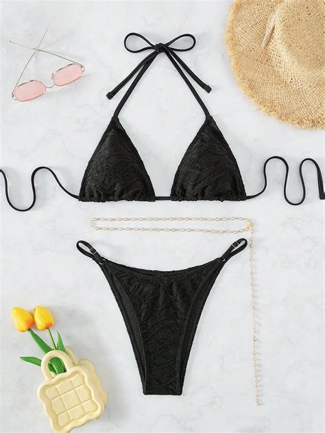Chain Linked Halter Triangle Bikini Swimsuit Shein Usa