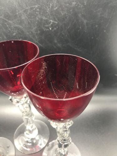 Set Of Cambridge Statuesque Nude Stem Ruby Wine Claret Glass Tall