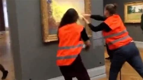 Video Claude Monet Painting Covered With Mashed Potatoes By Protesters