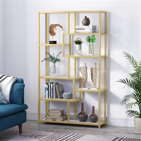 Buy Tribesigns Bookshelf Bookcase Gold 8 Open Shelf Etagere Bookcase