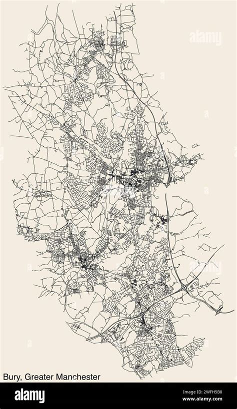 street roads map   metropolitan borough  bury greater manchester stock vector image