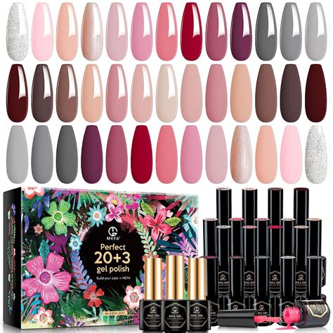 Mefa Pcs Gel Nail Polish Set Colors Nude Pink Glitter All Seasons Collection Skin Tone