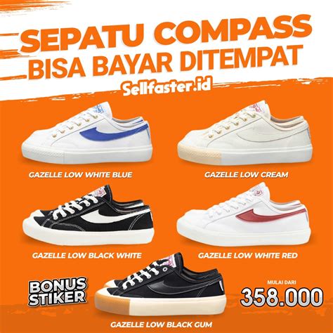 Jual Sepatu Compass Gazelle Low Black White White Red Blue Sky