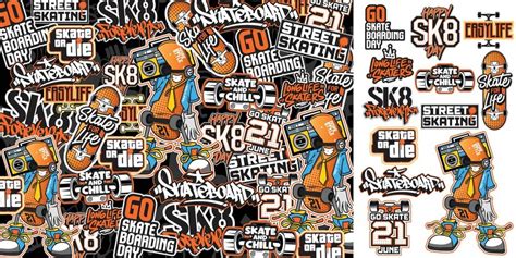 Premium Vector | A set of colorful sticker art designs of skateboard ...