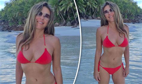 Elizabeth Hurley Looks Red Hot As She Flashes Cleavage In Tiny Bikini Celebrity News Showbiz