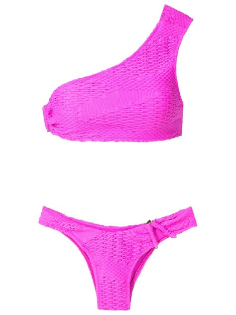 Amir Slama Woven Off Shoulder Bikini Set Pink Editorialist