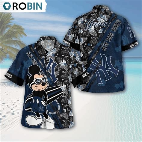 New York Yankees Mickey Mouse Floral Short Sleeve Hawaii Shirt New