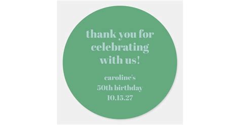 Blue Green Modern Custom 50th Birthday Thank You Classic Round Sticker