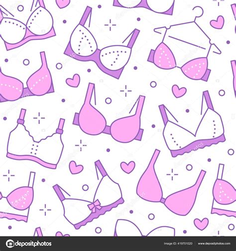 Lingerie Seamless Pattern Flat Line Icons Bra Types Woman Underwear