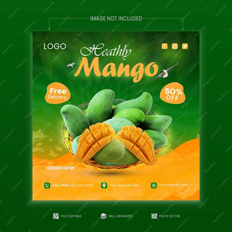 Premium Vector | Fresh and delicious mango design template for social