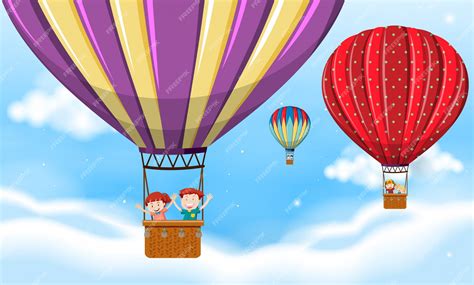 Дети на воздушном шаре | Бесплатно векторы