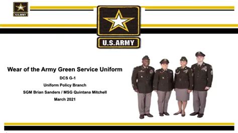 Wear of the Army Green Service Uniform DCS G-1 Uniform Policy Branch