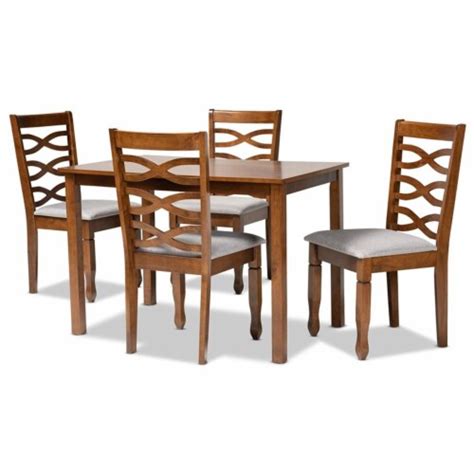 Bowery Hill Grey Fabric And Brown Finished Wood Piece Dining Set