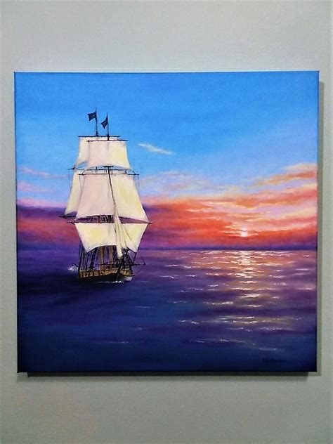 Sailing Ship Oil Painting Sailboat at Sunset Tall Ship Oil | Etsy ...