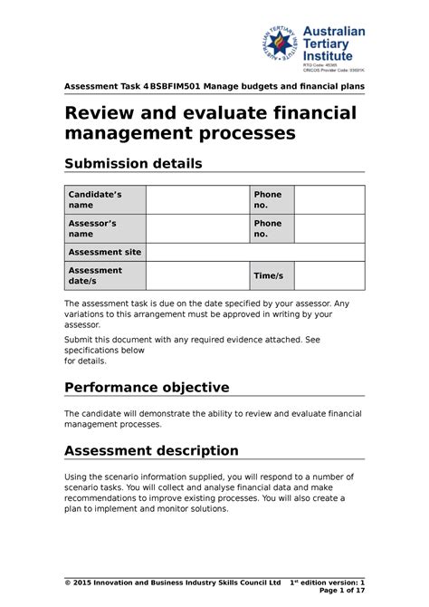 Bsbfim 501 Assessment Task 4 1 Reveiw AND Evaluate Financial MGT