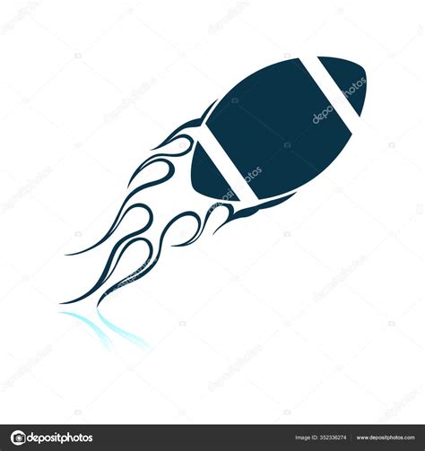 American Football Fire Ball Icon Shadow Reflection Design Vector