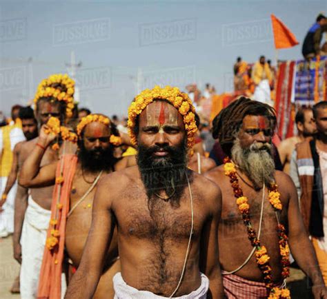 Allahabad India February 2018 Mature Old Men In Turbans And Bright Loincloth With Naked