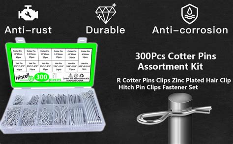 Cotter Pins Assortment Kithincell 300pcs Zinc Plated Steel Cotter Pin