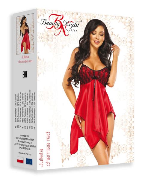 Nuisette lingerie érotique en satin rouge et belle dentelle noire Julieta