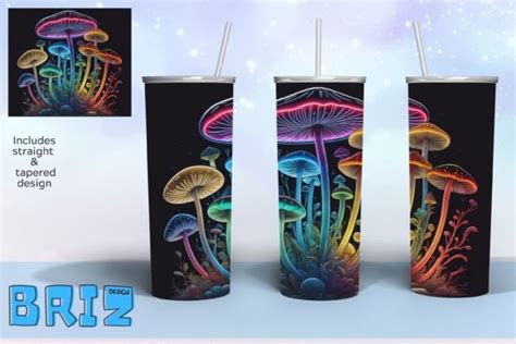 Neon Mushrooms Tumbler Wrap Graphic By Briz Design Creative Fabrica