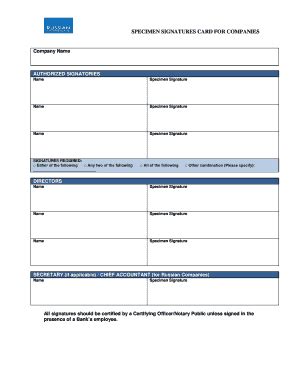 Fillable Online Specimen Signatures Card For Companies Fax Email Print