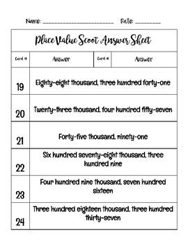 Place Value Scoot Grade 4 ANSWER KEY By Jamie Swigert TPT