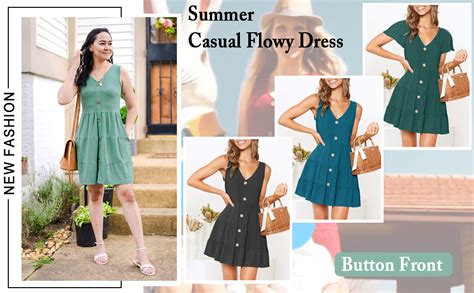 Mitilly Women S Summer Sleeveless V Neck Button Down Casual Pocket Swing Short Dress At Amazon