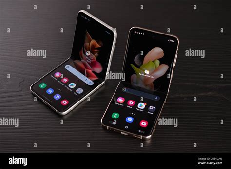 Ho Chi Minh city, Vietnam - June 2023. Samsung Z Flip 3 and 4 on black ...