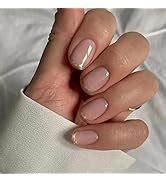 Agasar Pcs Short Oval False Nails Glitter Silver Tip Stick On Nails Nude Pink Press On Nails