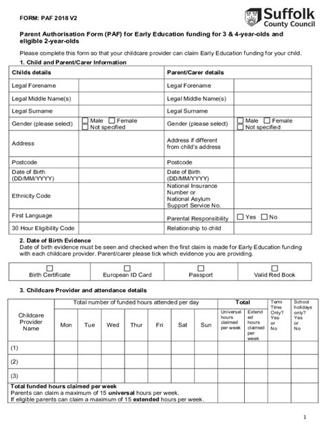 Fillable Online Parent Authorisation Form For Early Education Funding