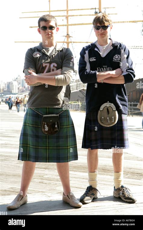 Two Men Wearing Kilts Stock Photo Alamy