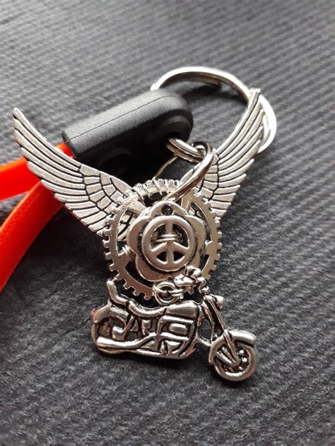 Biker Guardian Angel Keyring Angel Wings Harley Davidson Key Ring