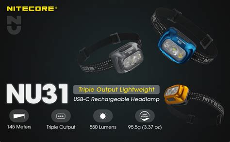 Nitecore NU31 550 Lumen Lightweight Aluminum Headlamp Triple Output USB