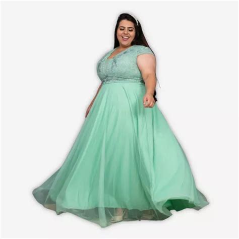 Vestido Festa Madrinha At Plus Size Brilho Saia Tule At