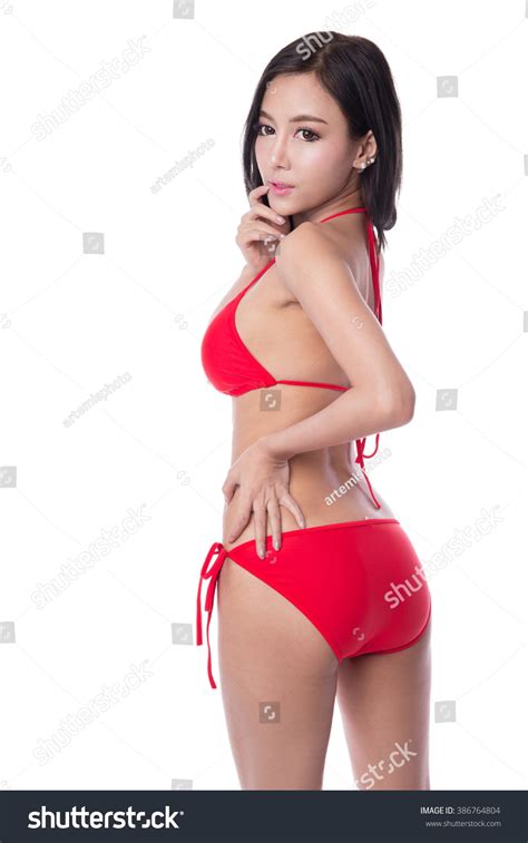Sexy Asian Girl Wearing Red Bikini ภาพสตอก Shutterstock