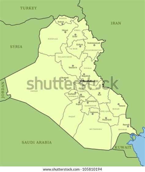 Map Iraq Provinces Governorates Major Cities Stock Vector (Royalty Free) 105810194