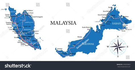 Malaysia Map Stock Vector (Royalty Free) 245053663 | Shutterstock