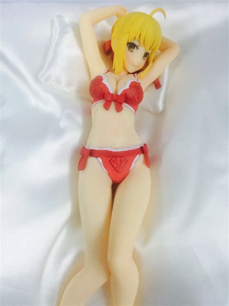 Japan Anime Action Figure Fate Stay Night Zero Saber Extra Swimsuit Lying Bikini Ver PVC 20cm
